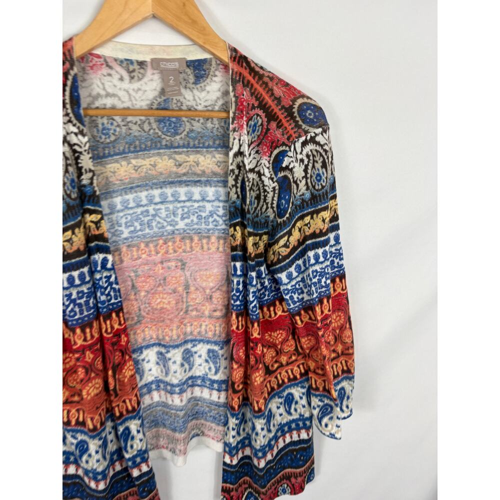 Chicos Linen Blend Patterned Cardigan Size 2 / Large - Picture 2 of 4
